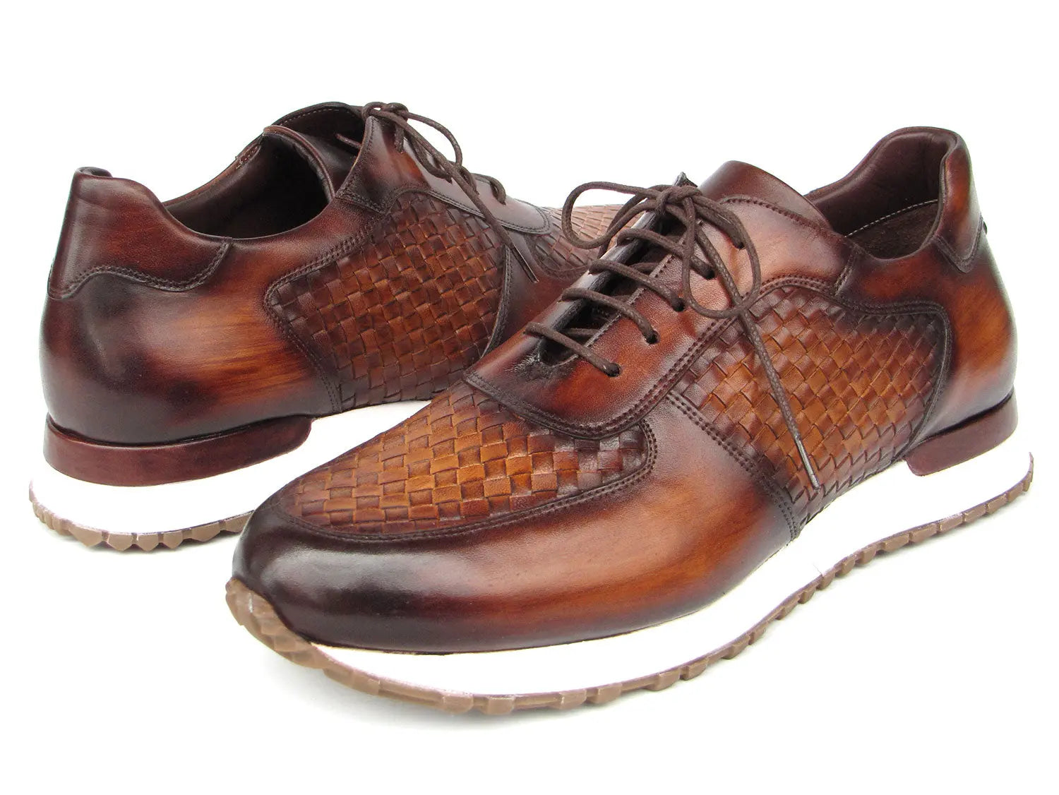 Paul Parkman Men's Brown Hand-Painted Woven Genuine Leather Sneakers (ID#LW205BRW) PAUL PARKMAN