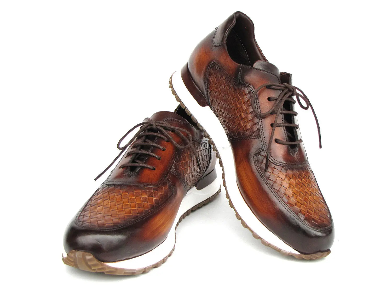 Paul Parkman Men's Brown Hand-Painted Woven Genuine Leather Sneakers (ID#LW205BRW) PAUL PARKMAN