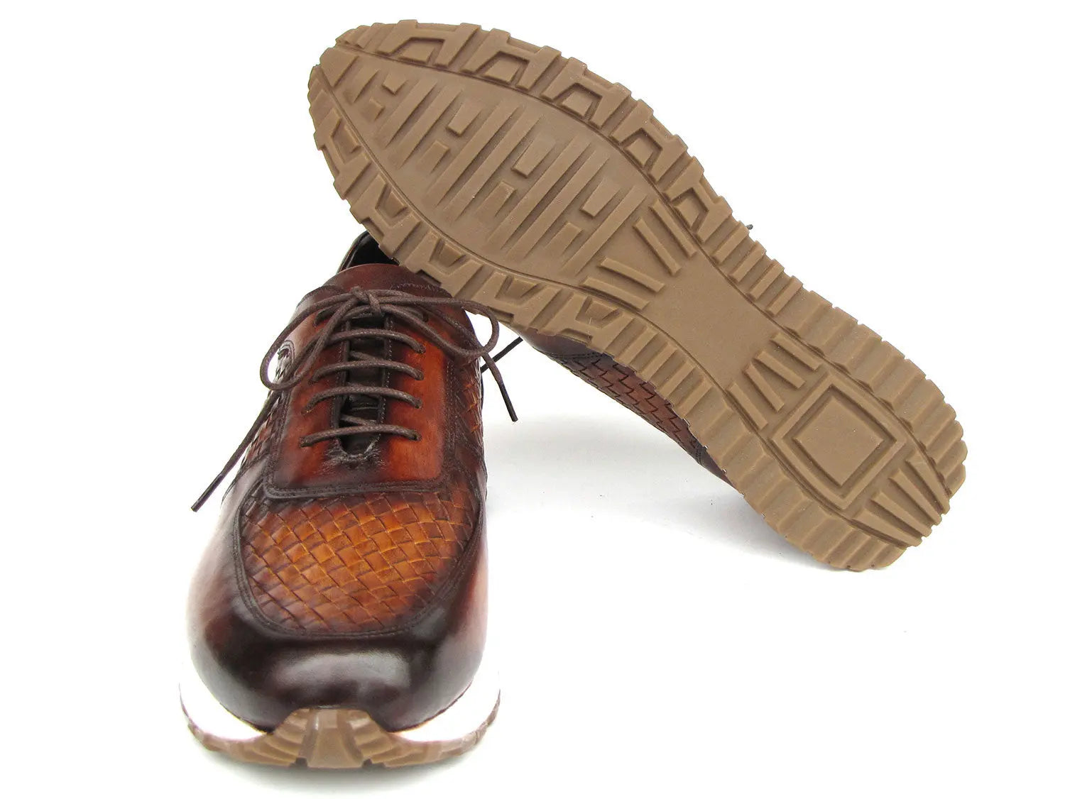 Paul Parkman Men's Brown Hand-Painted Woven Genuine Leather Sneakers (ID#LW205BRW) PAUL PARKMAN
