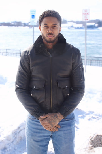 Jakewood 2800 Black Genuine Lambskin/Nappa Leather Aviator Bomber Jacket