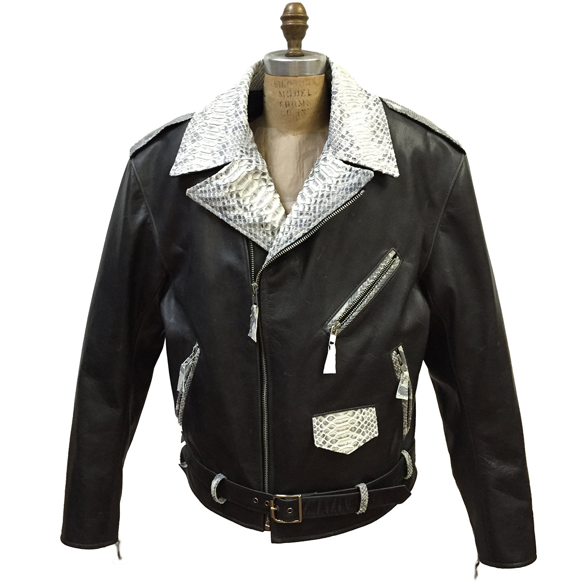 Jakewood 3016 Black/Natural Genuine Python/Lambskin Leather Motorcycle Jacket