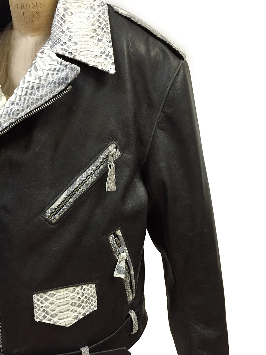 Jakewood 3016 Black/Natural Genuine Python/Lambskin Leather Motorcycle Jacket