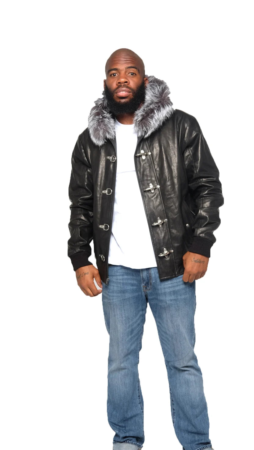 Jakewood 3460 Black/SIlver Genuine Fox Fur/Leather Jacket