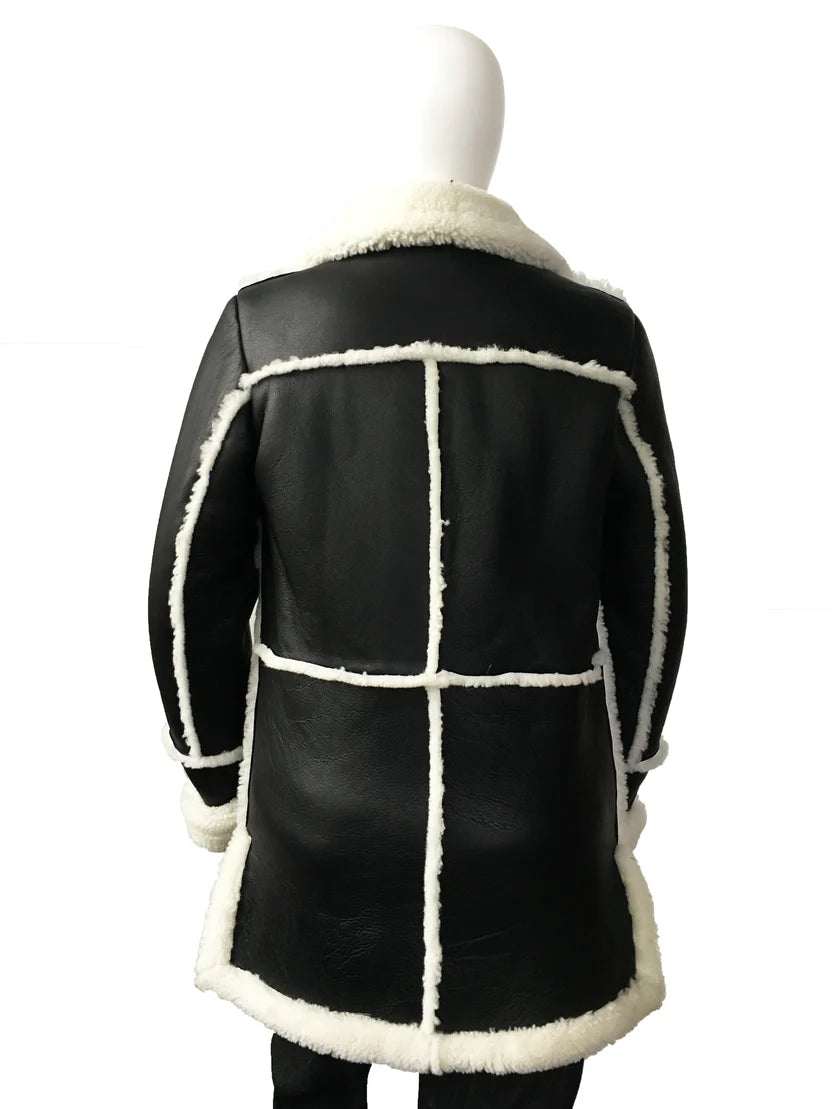 Jakewood 1030 Black/White Genuine Shearling Sheepskin Marlboro Coat