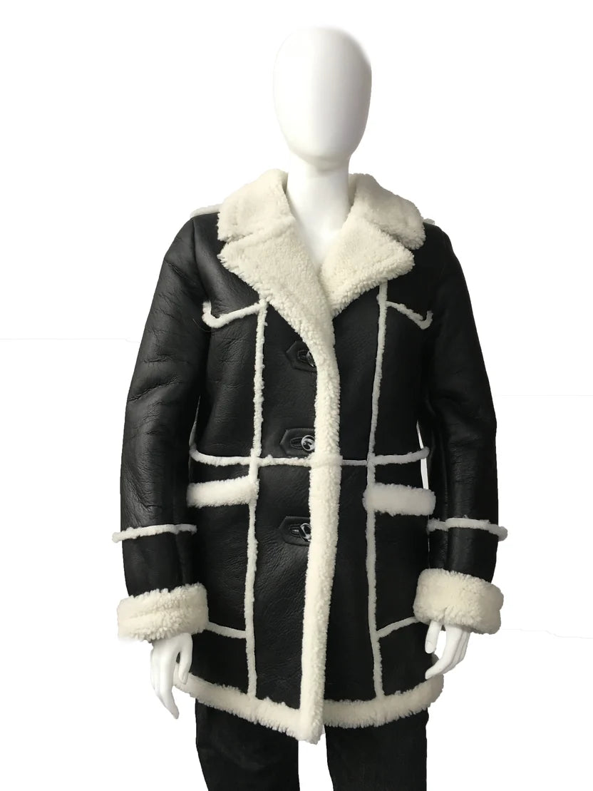 Jakewood 1030 Black/White Genuine Shearling Sheepskin Marlboro Coat