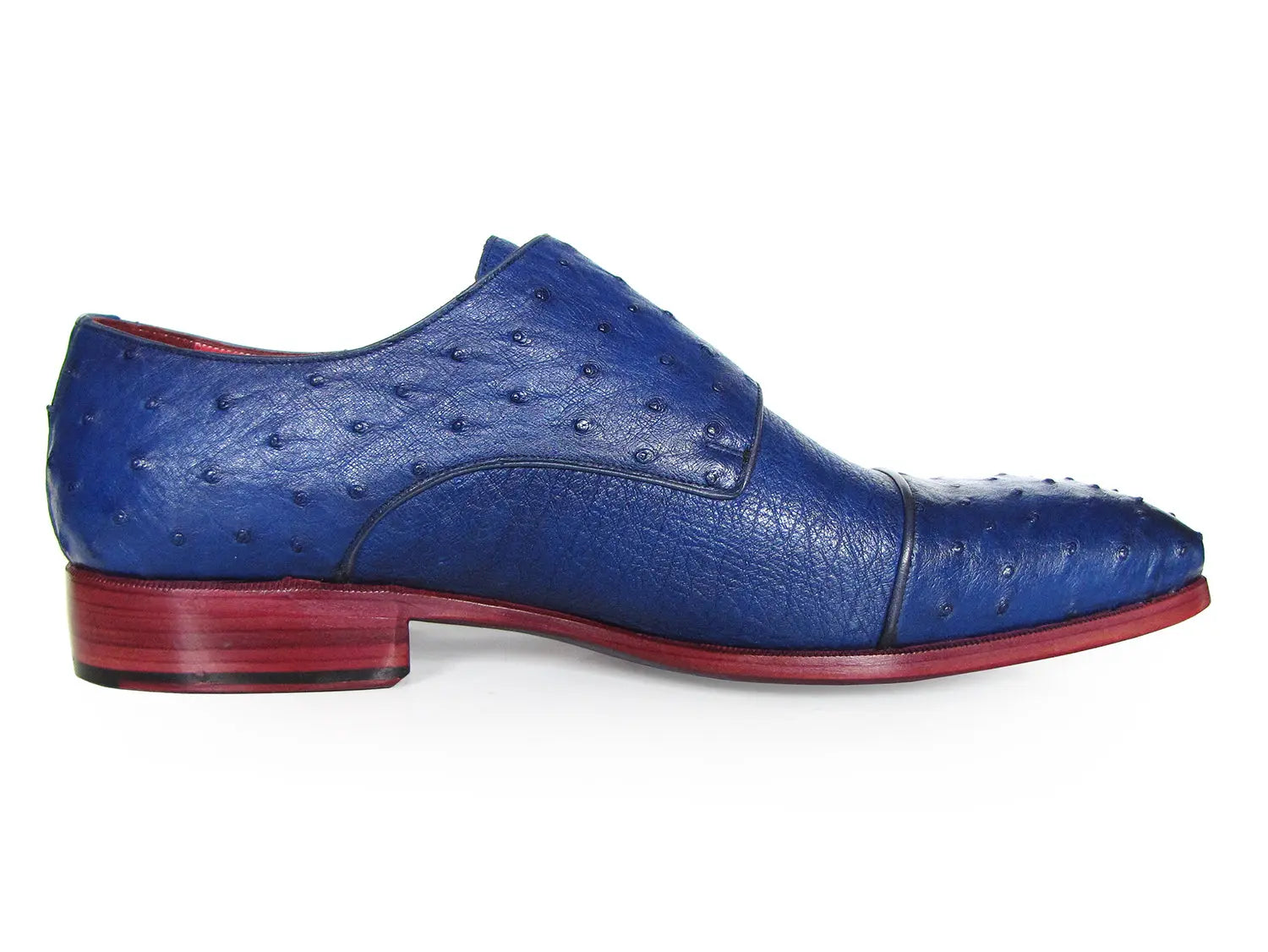Paul Parkman Men's Sax Blue Genuine Ostrich Double Monk Strap Shoes (ID#37U33) PAUL PARKMAN