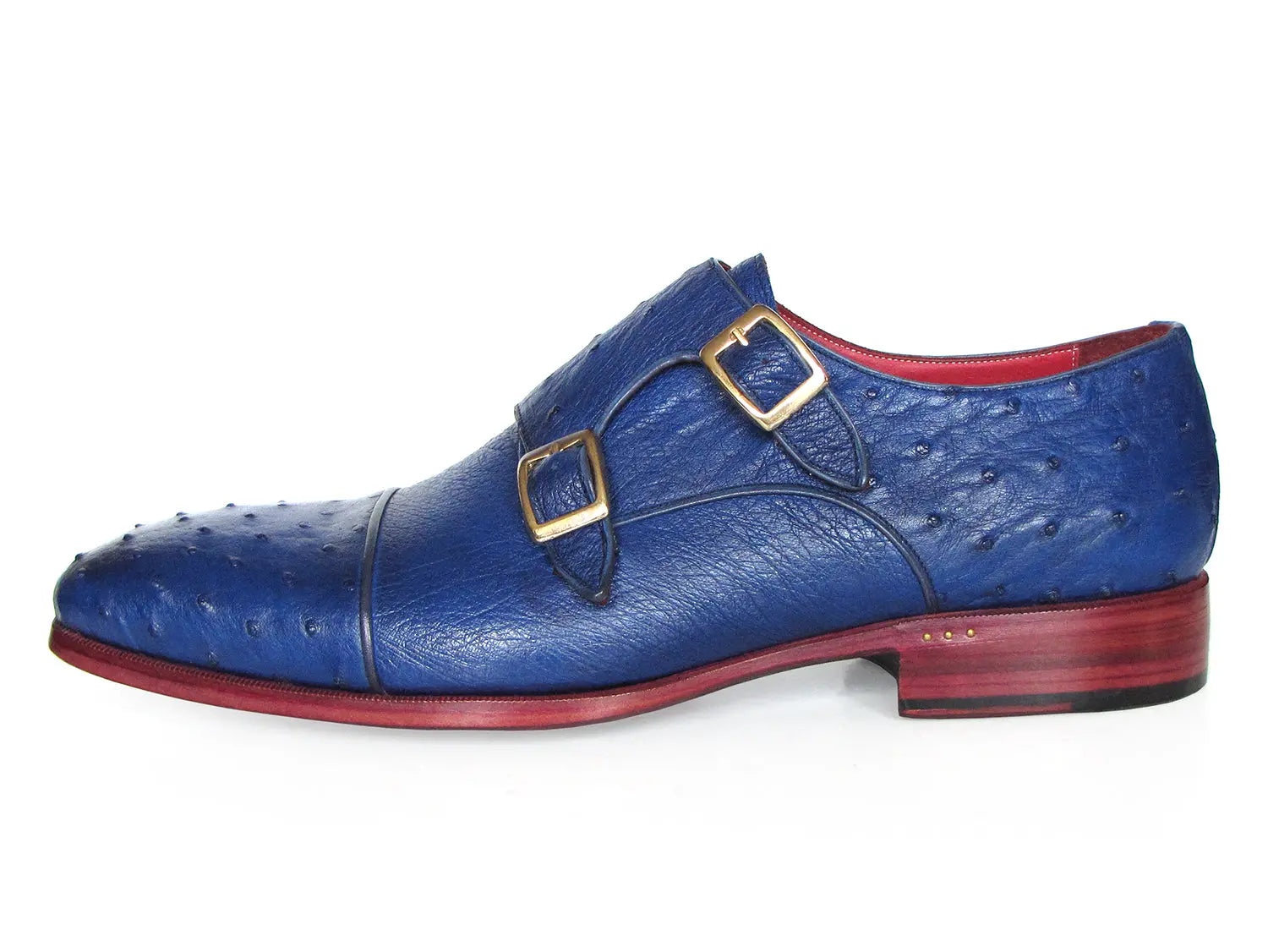 Paul Parkman Men's Sax Blue Genuine Ostrich Double Monk Strap Shoes (ID#37U33) PAUL PARKMAN