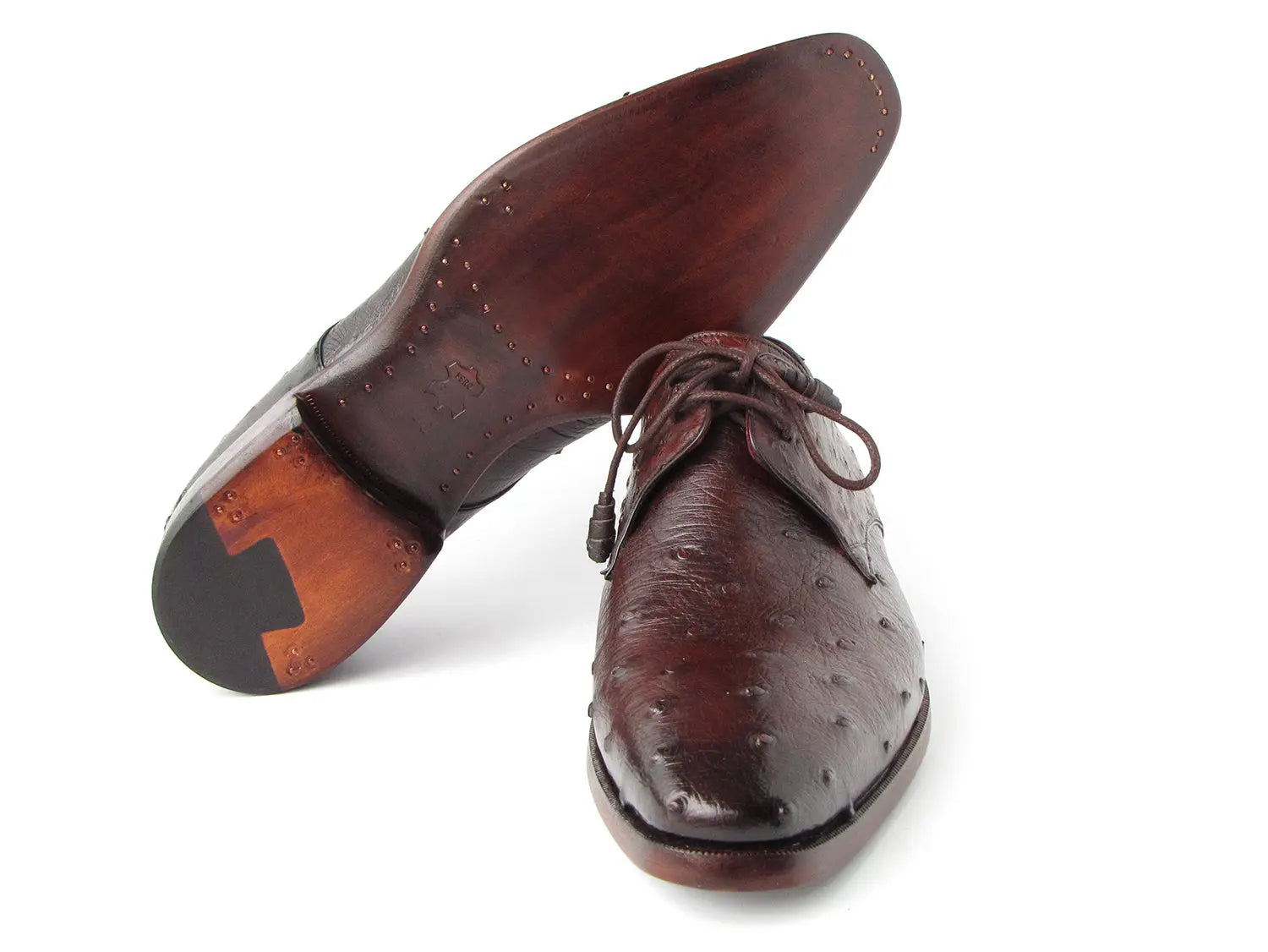 Paul Parkman Men's Brown Genuine Ostrich Derby Shoes (ID#33B76-BRW) PAUL PARKMAN