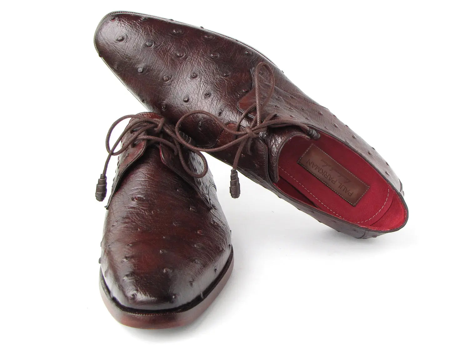 Paul Parkman Men's Brown Genuine Ostrich Derby Shoes (ID#33B76-BRW) PAUL PARKMAN
