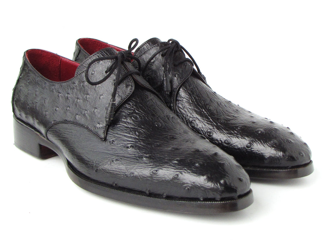Paul Parkman Men's Black Genuine Ostrich Derby Shoes (ID#33B76-BLK) PAUL PARKMAN