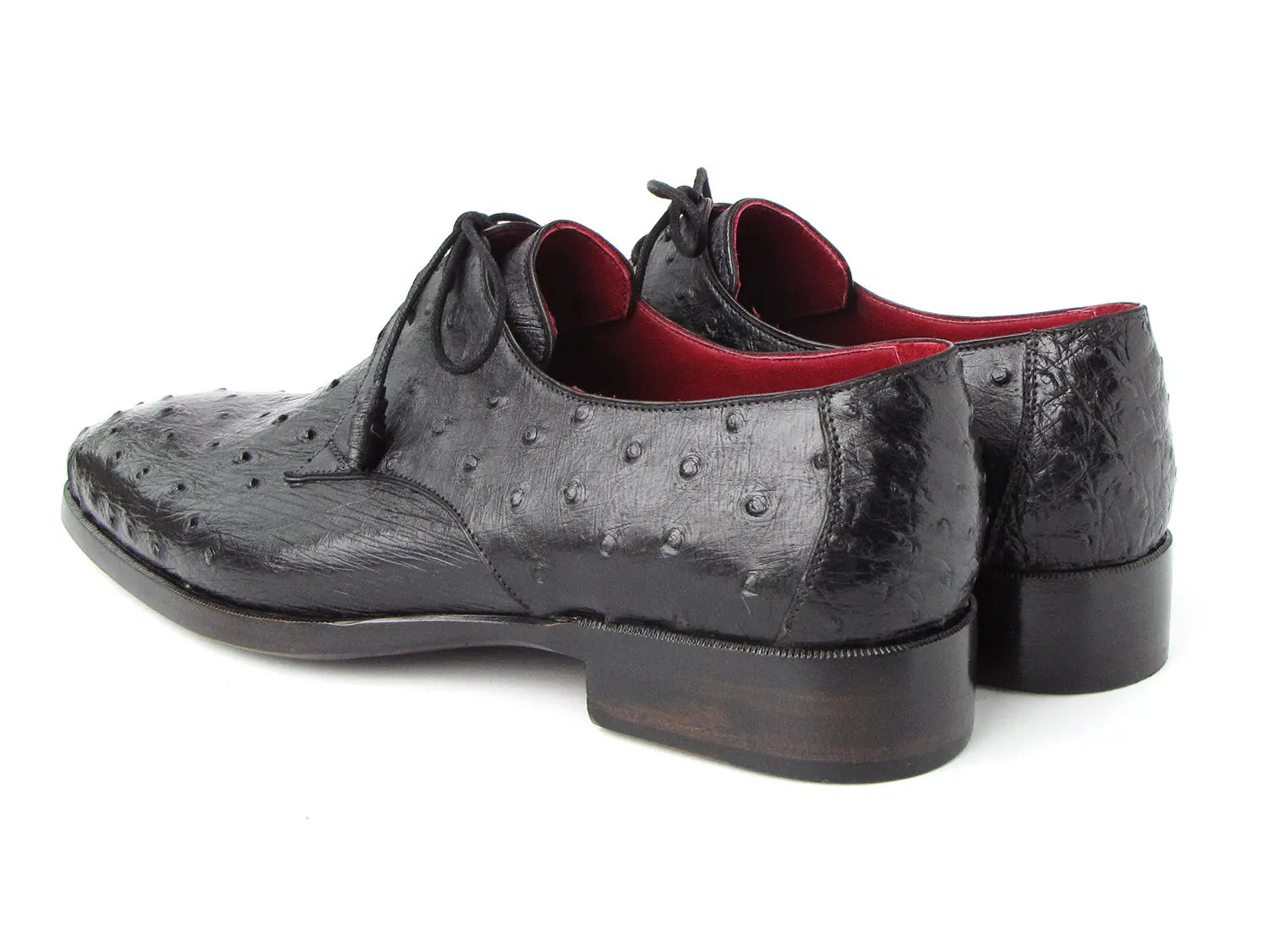 Paul Parkman Men's Black Genuine Ostrich Derby Shoes (ID#33B76-BLK) PAUL PARKMAN