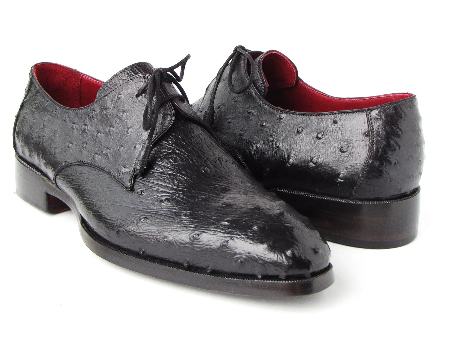 Paul Parkman Men's Black Genuine Ostrich Derby Shoes (ID#33B76-BLK) PAUL PARKMAN