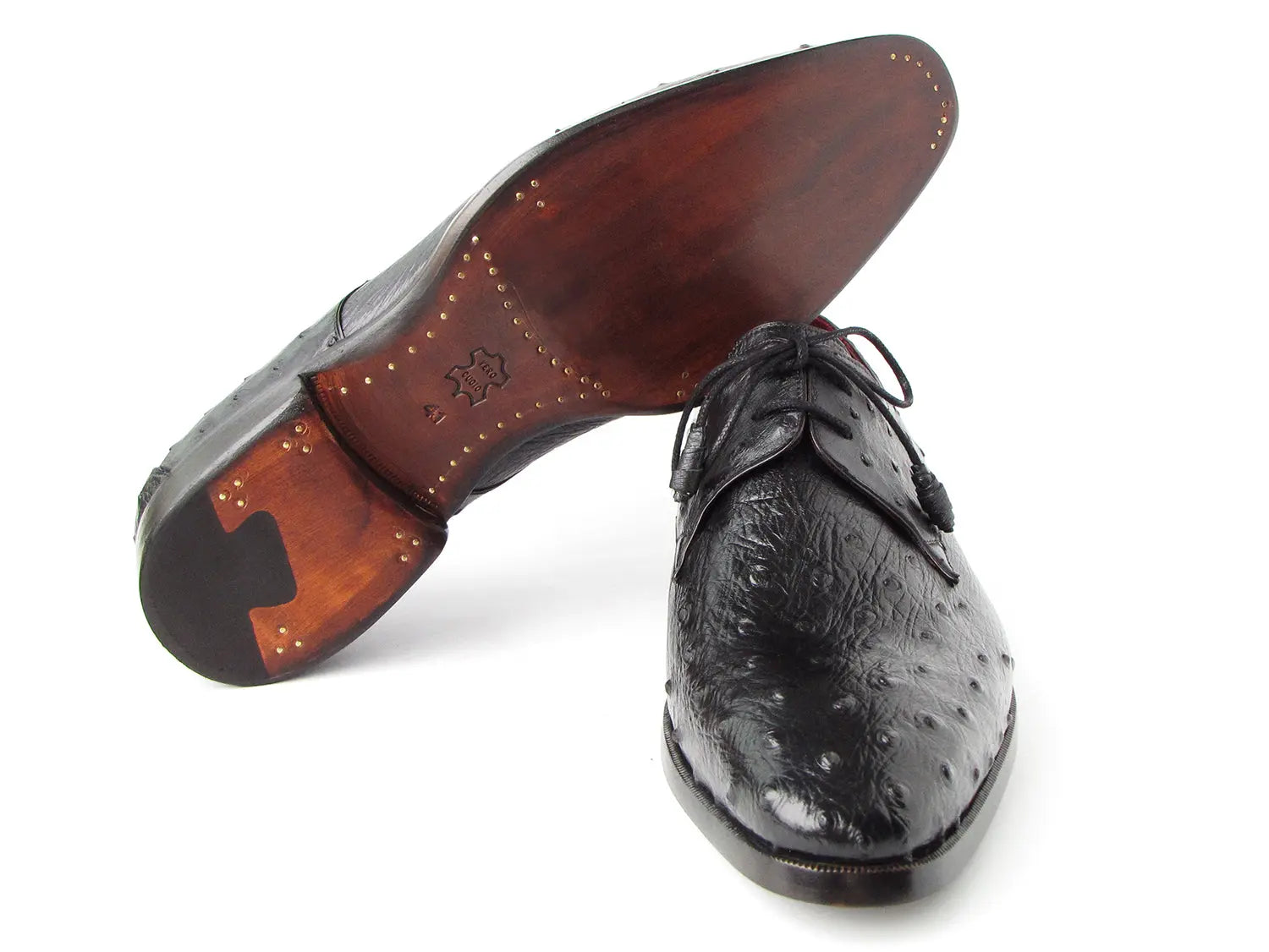 Paul Parkman Men's Black Genuine Ostrich Derby Shoes (ID#33B76-BLK) PAUL PARKMAN