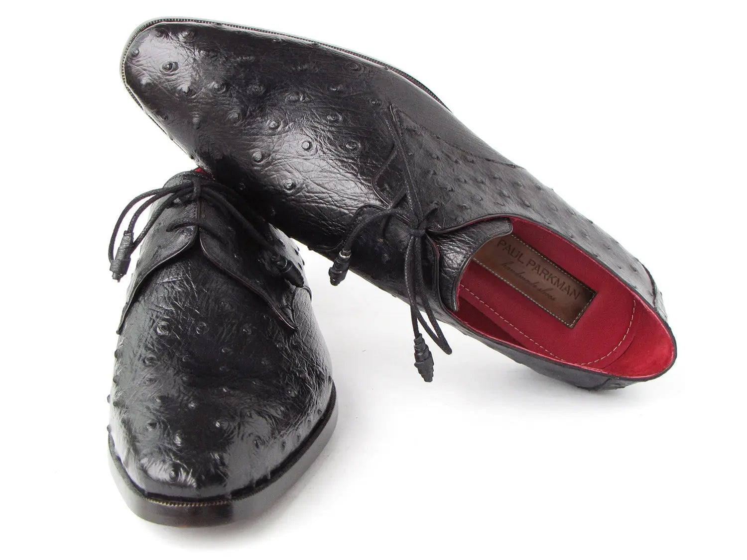 Paul Parkman Men's Black Genuine Ostrich Derby Shoes (ID#33B76-BLK) PAUL PARKMAN