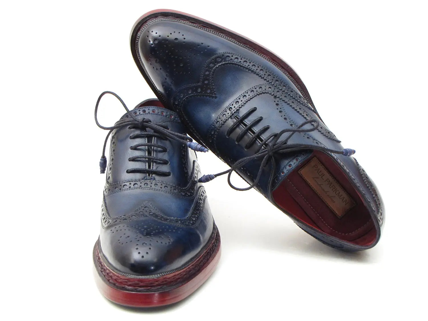 Paul Parkman Men's Navy Triple Genuine Leather Sole Wingtip Oxfords (ID#027TRPNVY) PAUL PARKMAN