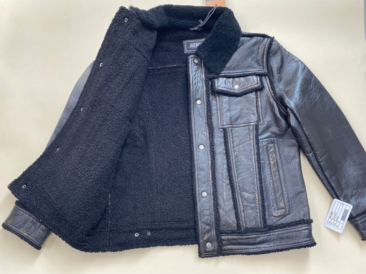 Jakewood 3650 Distressed Black/Brown Genuine Lambskin Leather Jacket