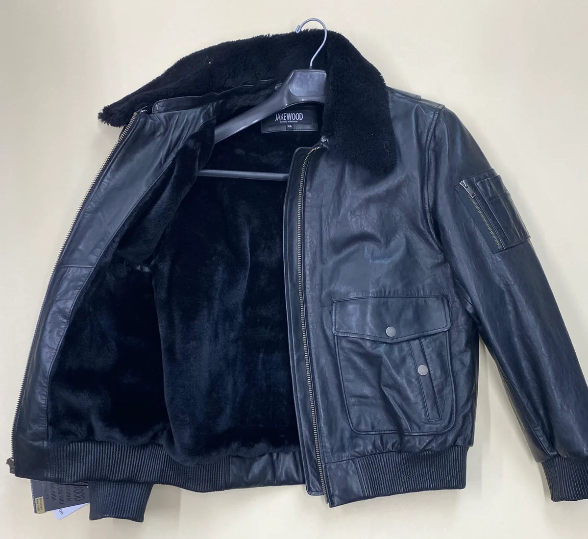 Jakewood 2800 Black Genuine Lambskin/Nappa Leather Aviator Bomber Jacket