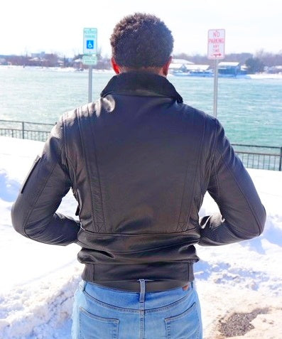 Jakewood 2800 Black Genuine Lambskin/Nappa Leather Aviator Bomber Jacket