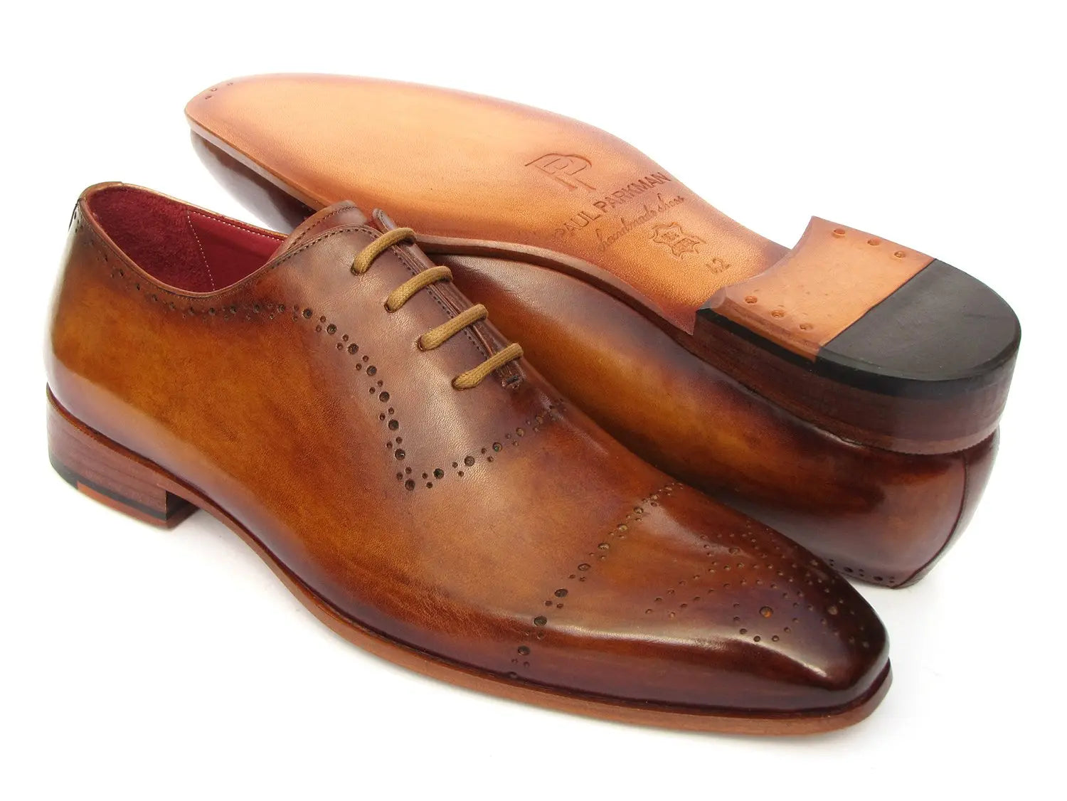 Paul Parkman Men's Light Brown Hand-Painted Classic Brogues (ID#ZLS32CML) PAUL PARKMAN