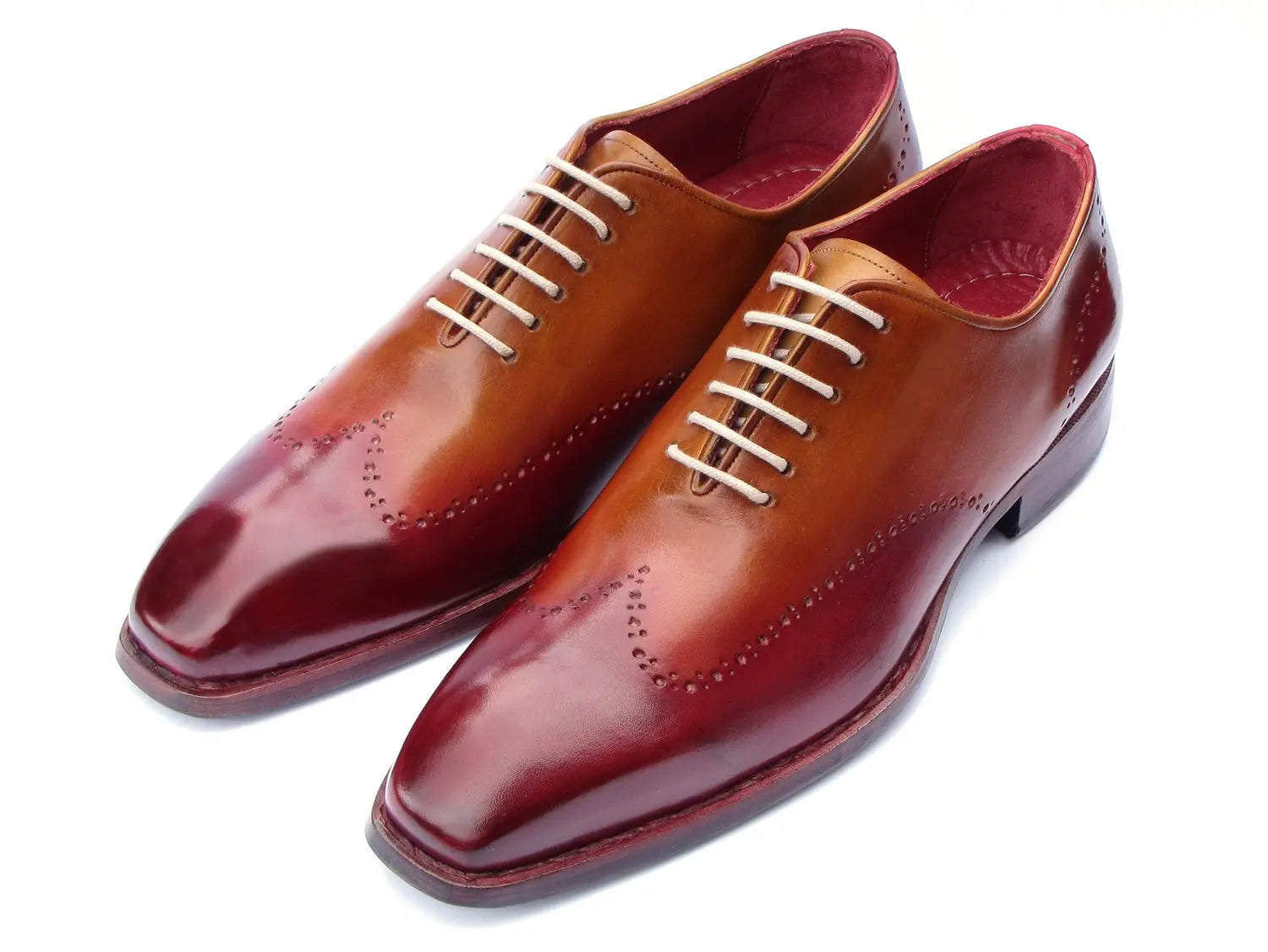 Paul Parkman Men's Bordeaux/Camel Goodyear Welted Wingtip Oxfords (ID#081-RDT) PAUL PARKMAN