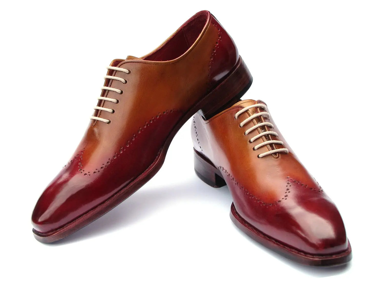 Paul Parkman Men's Bordeaux/Camel Goodyear Welted Wingtip Oxfords (ID#081-RDT) PAUL PARKMAN