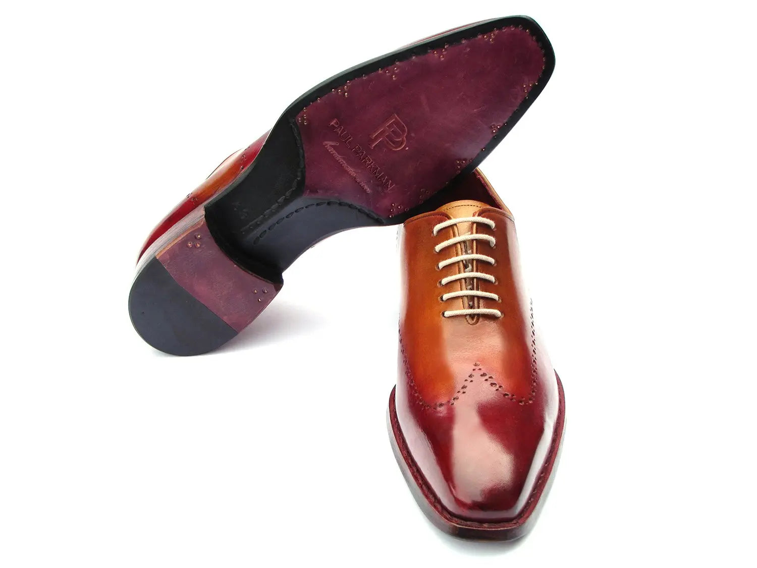 Paul Parkman Men's Bordeaux/Camel Goodyear Welted Wingtip Oxfords (ID#081-RDT) PAUL PARKMAN