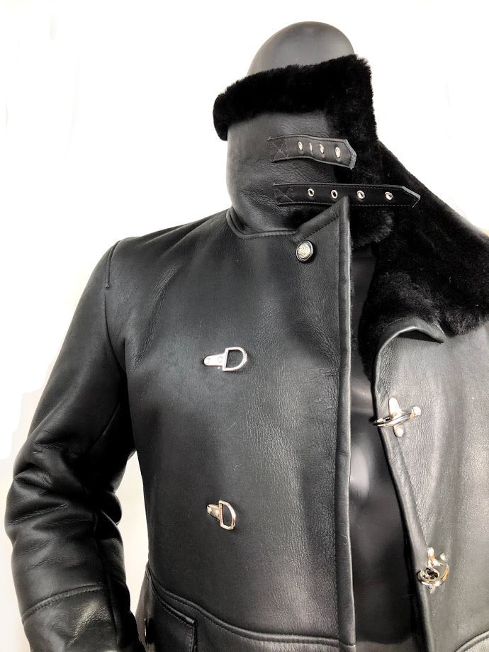 Jakewood 6110 Black Genuine Sheepskin Double-Breasted Trench Coat