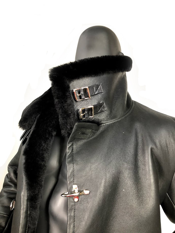 Jakewood 6110 Black Genuine Sheepskin Double-Breasted Trench Coat