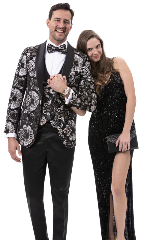 EJ Samuel J179 Black / White Fancy Blazer / Vest with Bowtie