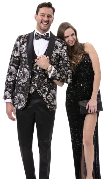 EJ Samuel J179 Black / White Fancy Blazer / Vest with Bowtie