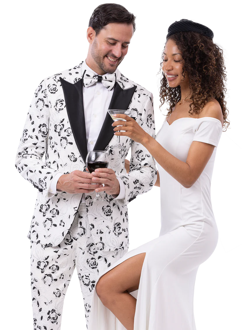 EJ Samuel JP126 White / Black Fashion Suit with Bowtie