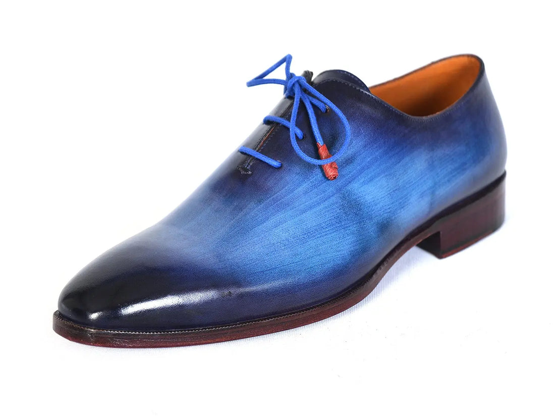 Paul Parkman Men's Blue Hand-Painted Genuine Leather Plain Toe Wholecut Oxfords (ID#755-BLU) PAUL PARKMAN