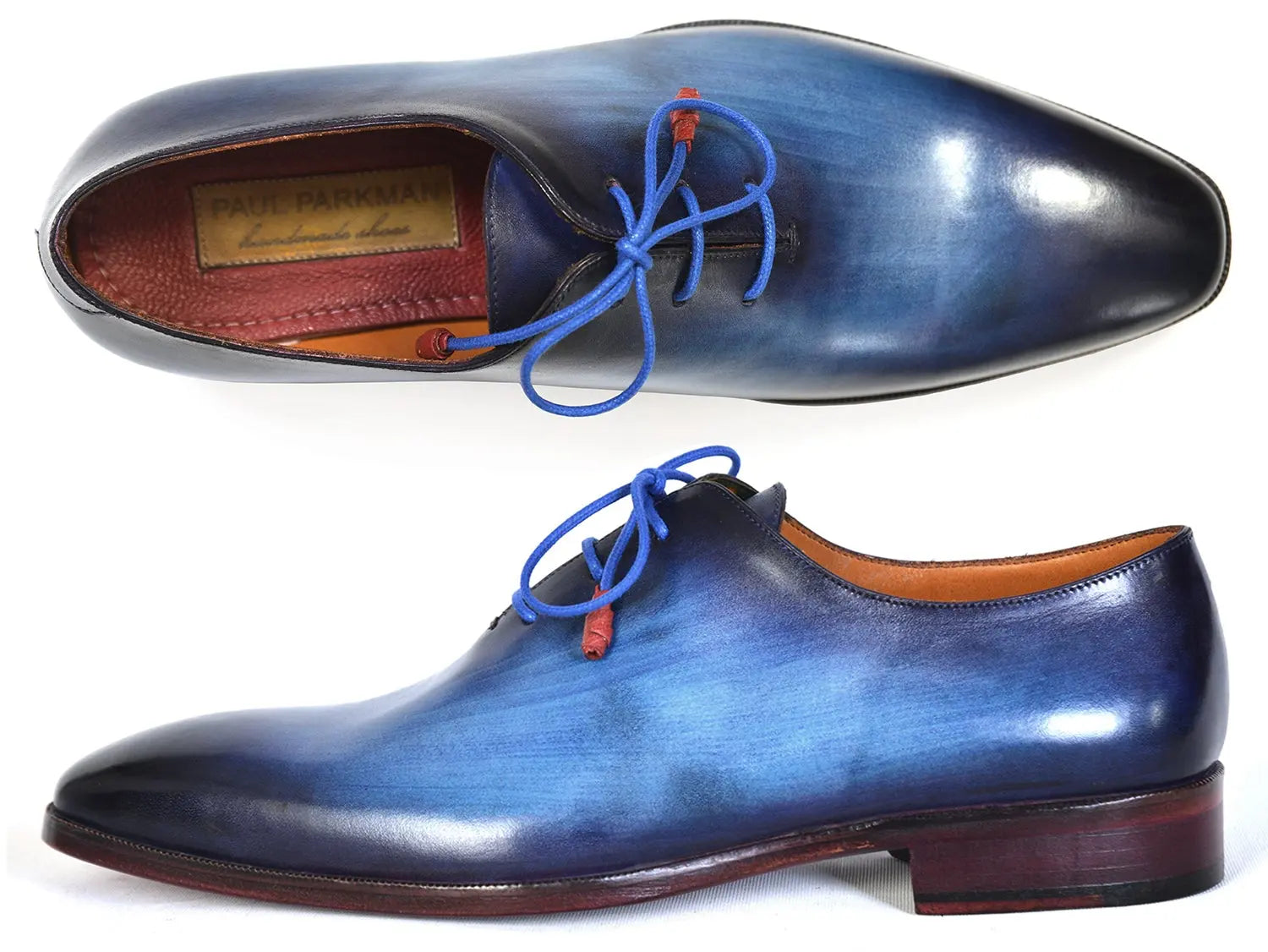 Paul Parkman Men's Blue Hand-Painted Genuine Leather Plain Toe Wholecut Oxfords (ID#755-BLU) PAUL PARKMAN