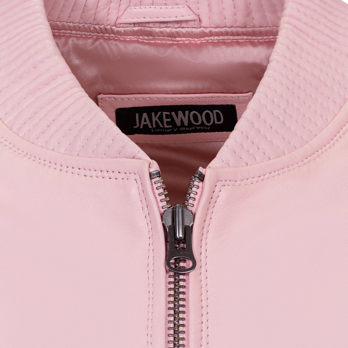 Jakewood 1051 Pink Genuine Lambskin Baseball Varsity Jacket