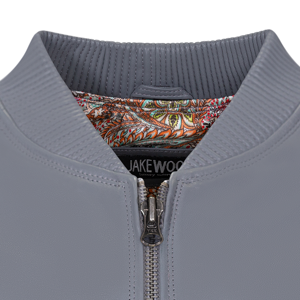 Jakewood 1051 Grey Genuine Lambskin Baseball Varsity Jacket