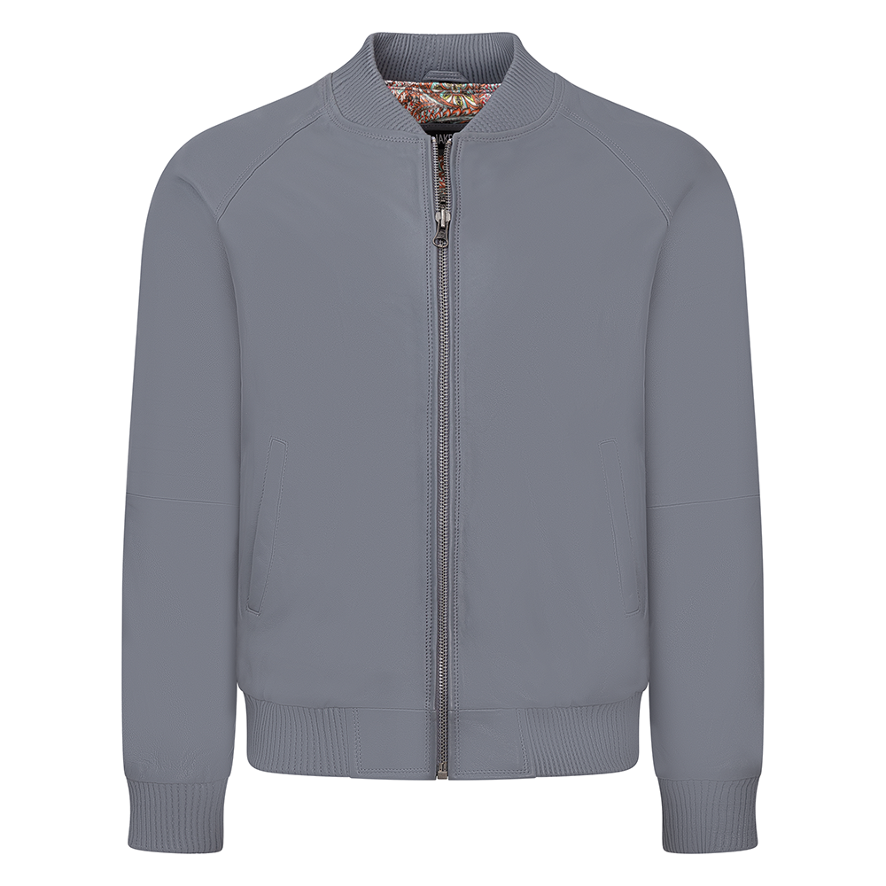 Jakewood 1051 Grey Genuine Lambskin Baseball Varsity Jacket