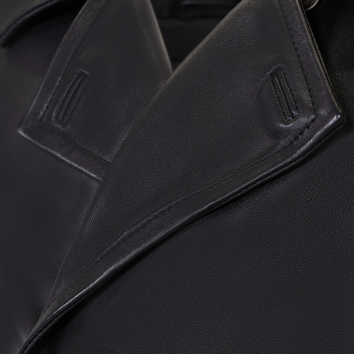 Jakewood 2092 Black Genuine Lambskin Leather Double Breasted Peacoat