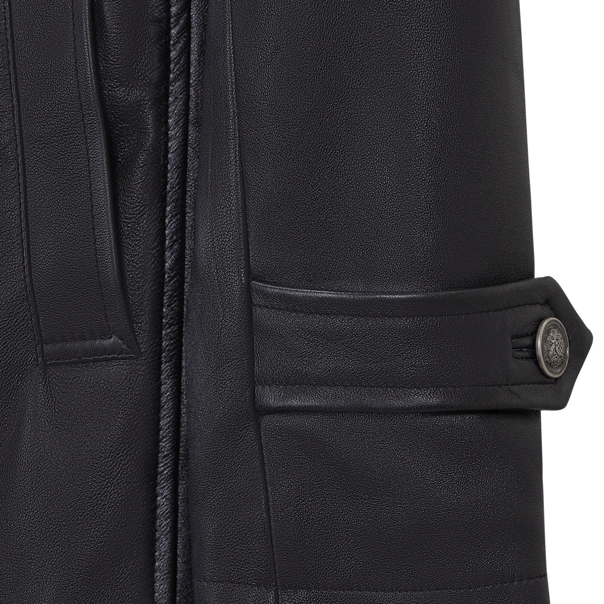 Jakewood 2092 Black Genuine Lambskin Leather Double Breasted Peacoat