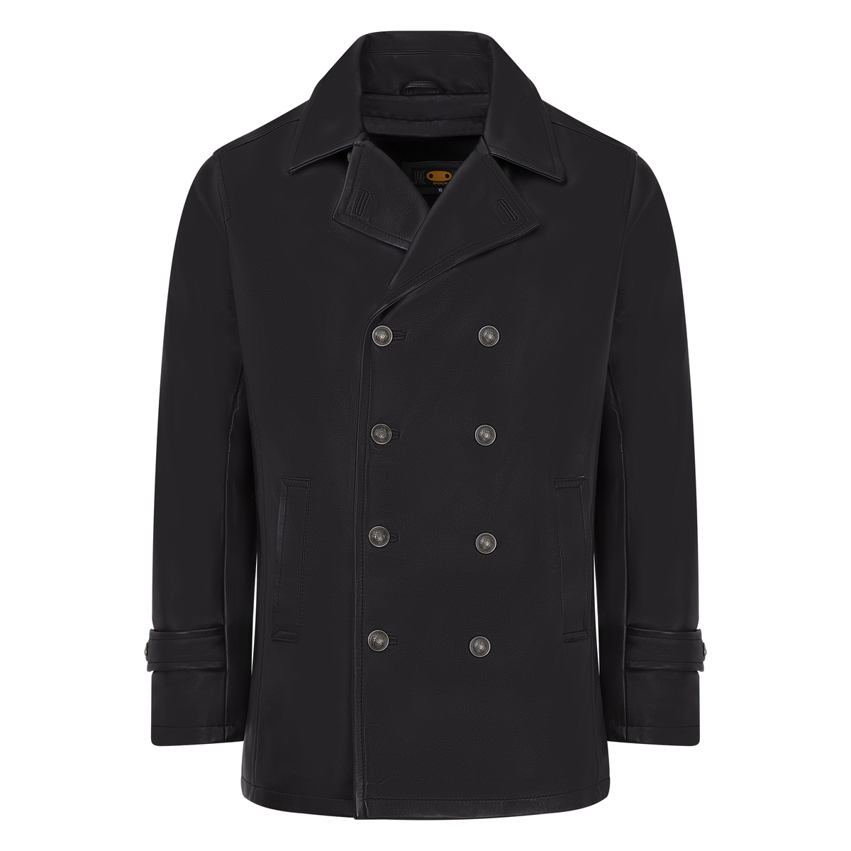 Jakewood 2092 Black Genuine Lambskin Leather Double Breasted Peacoat