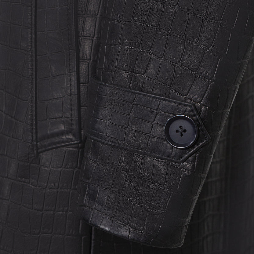Jakewood 3130 Black Genuine Xman Double Breasted Embossed Leather Coat