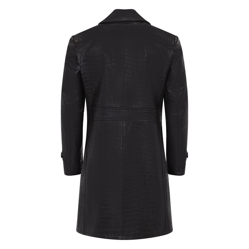 Jakewood 3130 Black Genuine Xman Double Breasted Embossed Leather Coat