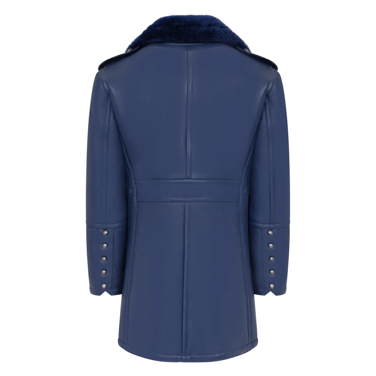 Jakewood 5000 Navy Genuine Shearling Sheepskin Double Breasted Trench Coat