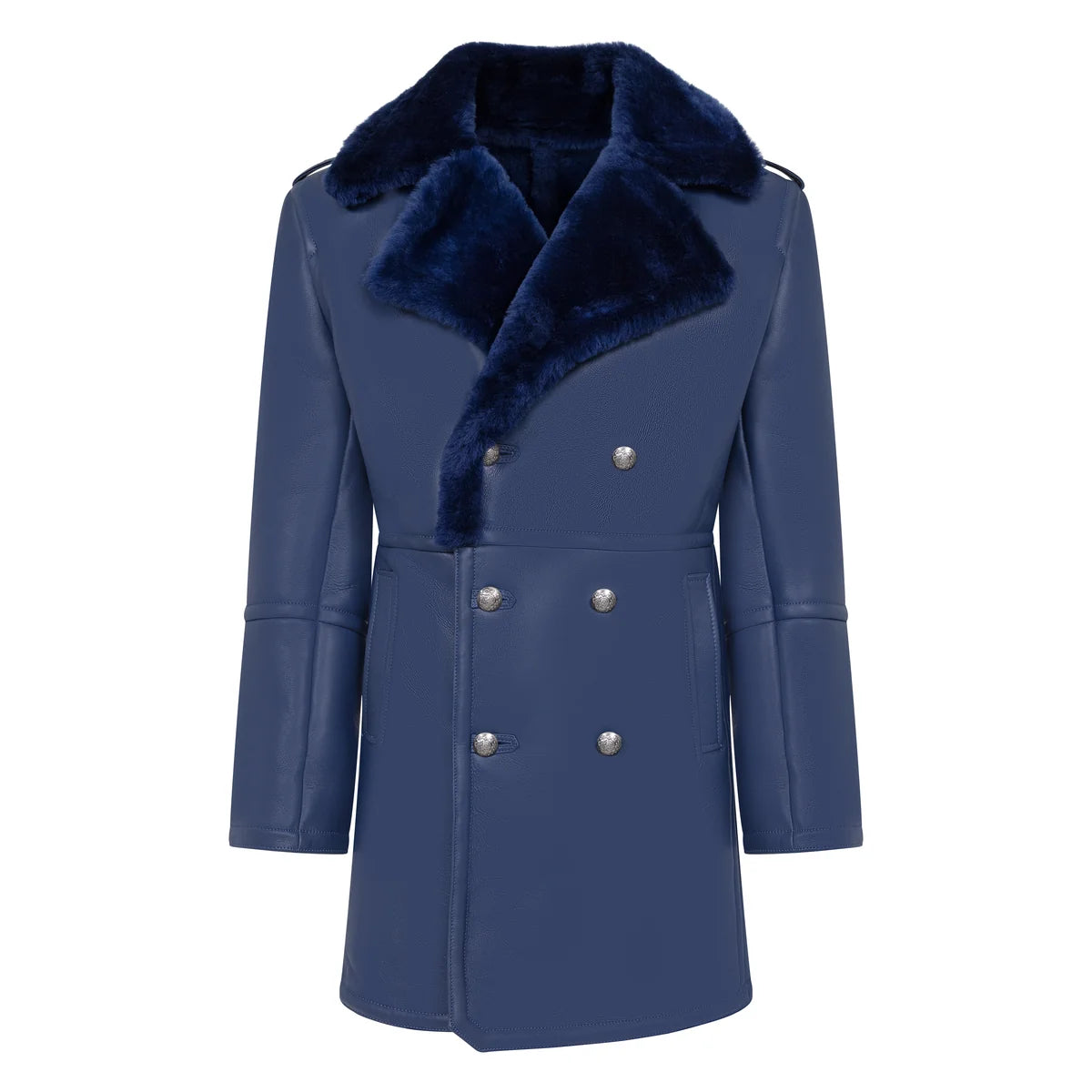 Jakewood 5000 Navy Genuine Shearling Sheepskin Double Breasted Trench Coat