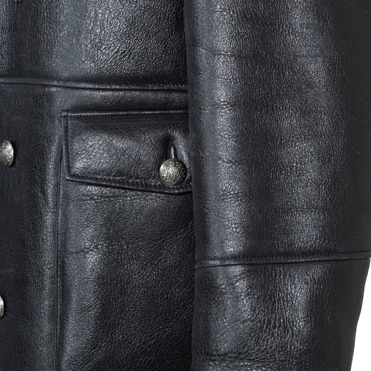 Jakewood 6110 Black/White Genuine Sheepskin Double-Breasted Trench Coat