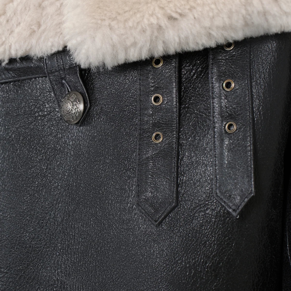 Jakewood 6110 Black/White Genuine Sheepskin Double-Breasted Trench Coat