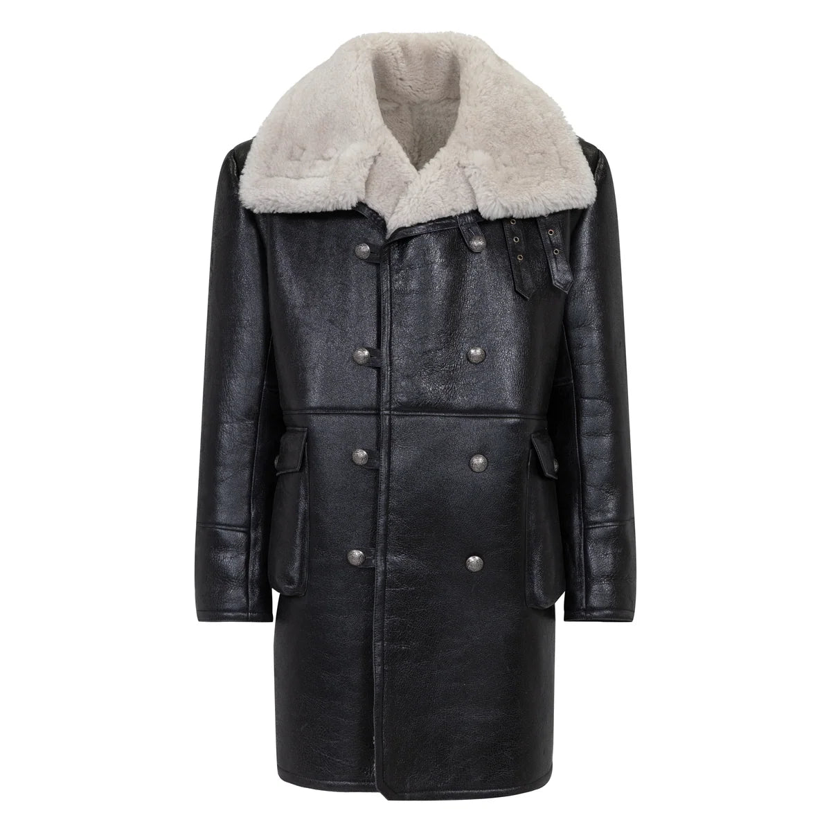Jakewood 6110 Black/White Genuine Sheepskin Double-Breasted Trench Coat