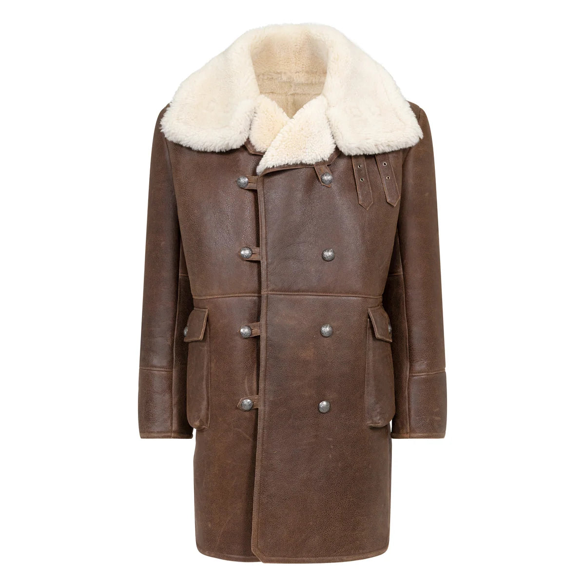 Jakewood 6110 Brown Genuine Sheepskin Double-Breasted Trench Coat