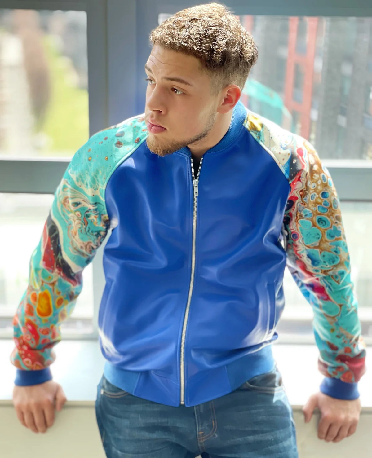 Jakewood 1011 Royal Blue Genuine Lambskin Leather Baseball Jacket