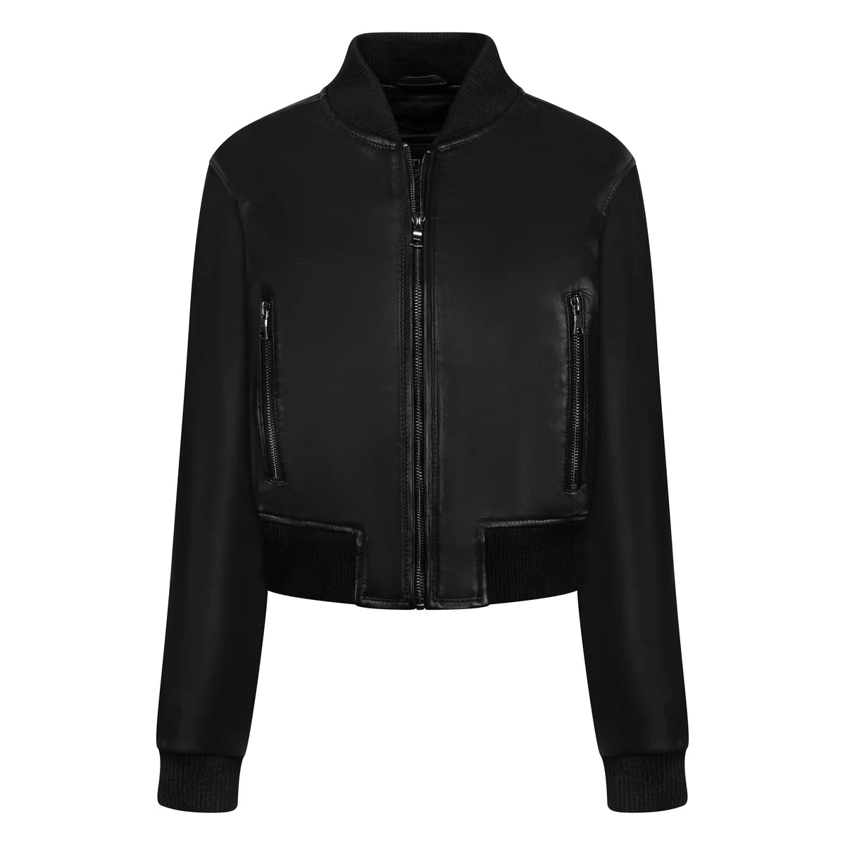 Jakewood 1018 Black Ladies Genuine Lambskin Leather Cropped Jacker