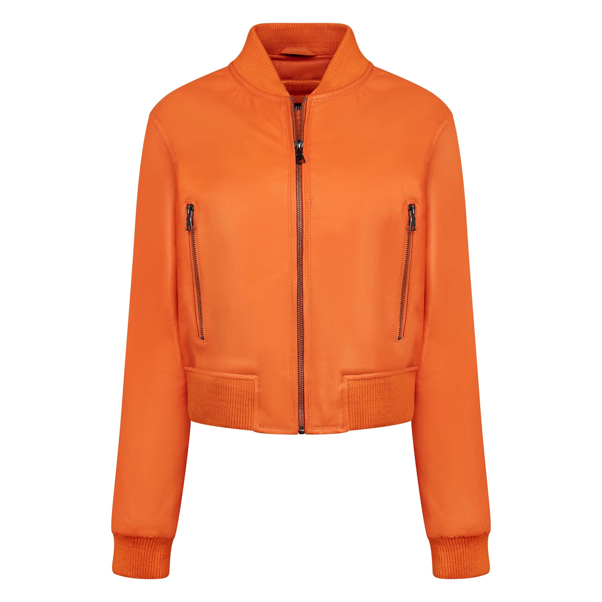 Jakewood 1018 Orange Ladies Genuine Lambskin Leather Cropped Jacket